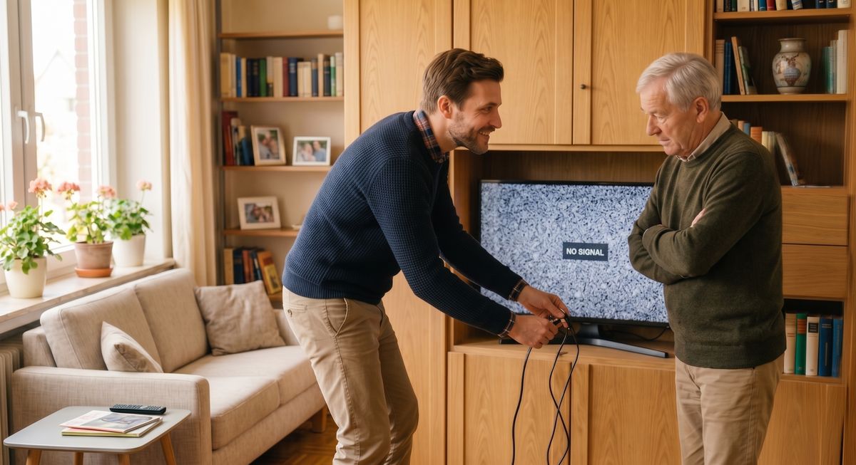 Helfo-Helfer repariert den Fernseher